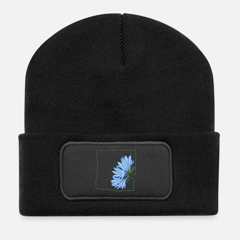 Kornblume minimalistisch - Recycelte Patch Beanie - Schwarz
