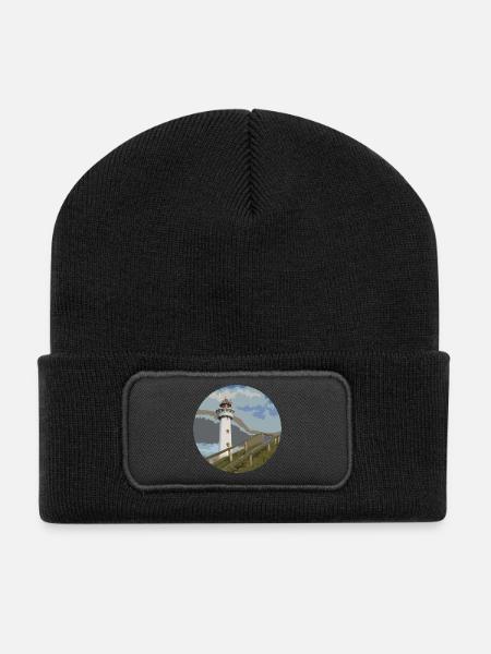 leuchtturm seefahrt küste - Recycelte Patch Beanie - Schwarz