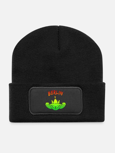 Berlin Design / Berliner Bär Brandenburger Tor - Recycelte Patch Beanie - Schwarz
