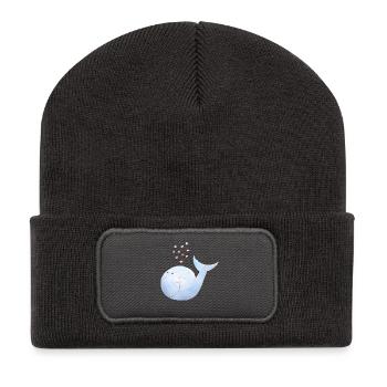 Wal versprüht Herzen I Blauwal Comic - Recycelte Patch Beanie - Dunkelgrau - Vorne