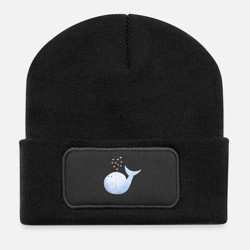 Baleine jaillit coeur je bande dessinée baleine bleue - Beanie recyclé à patch - noir