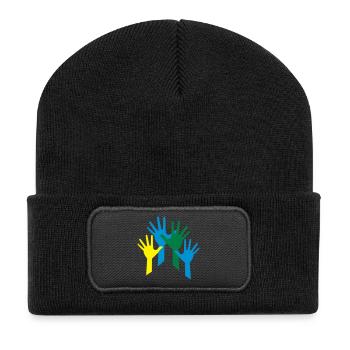 Viele Hände als Zeichen für ein Team - Recycelte Patch Beanie - Schwarz - Vorne