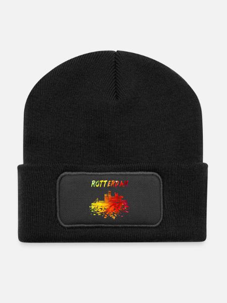 Rotterdam Skyline / Geschenk Stadt Niederlande - Recycelte Patch Beanie - Schwarz