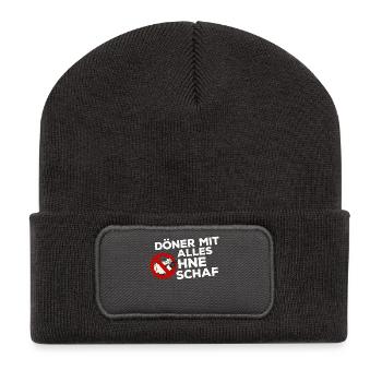 Döner Kebab Kebap Schaf Scharf Spruch Lustig - Recycelte Patch Beanie - Dunkelgrau - Vorne