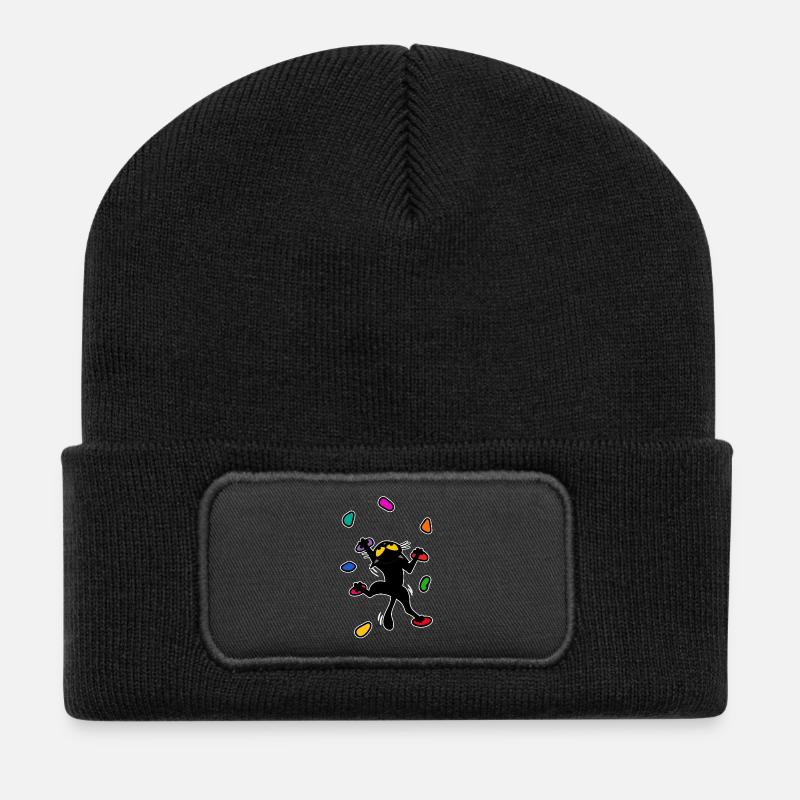 Boulder Katze Kätzchen Klettern Bergsteigen Lustig - Recycelte Patch Beanie - Schwarz