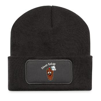 Döner Kebap Kebab Grillfleisch Spieß Essen Lustig - Recycelte Patch Beanie - Dunkelgrau - Vorne