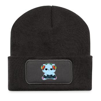 Gamer Cat - Design - Recycled Patch Beanie - dark grey - Front