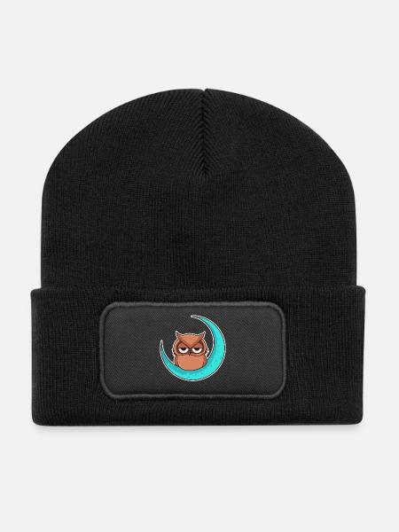 Kauz im Mond - Recycelte Patch Beanie - Schwarz