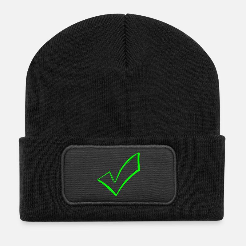 Häkchen hacken OK Symbol gesendet - Recycelte Patch Beanie - Schwarz