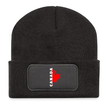 J'aime le design canadien avec feuille d'érable / cadeau - Beanie recyclé à patch - charbon - Devant