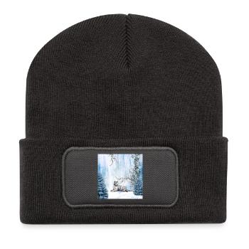 Tigre de neige dans un paysage d'hiver - Beanie recyclé à patch - charbon - Devant