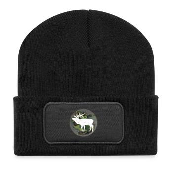 Hunter hunting elk - Recycled Patch Beanie - black - Front