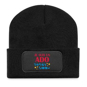adolescent / enfant / ado / adolescente - Beanie recyclé à patch - noir - Devant