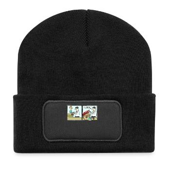 Fussballer Comic Cartoon Fussball Lustig Witzig - Recycelte Patch Beanie - Schwarz - Vorne