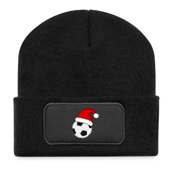 Fußball Weihnachtsmann Hut Party - Recycelte Patch Beanie - Schwarz - Vorne