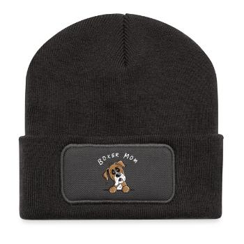 Boxer allemand maman chiens cadeau pour maman - Beanie recyclé à patch - charbon - Devant