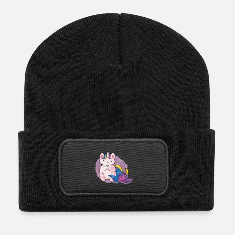 Kitty Katacorn Einhornkatze - Recycelte Patch Beanie - Schwarz