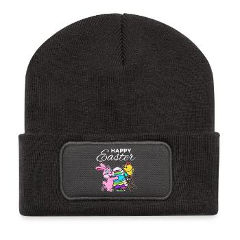 Lapin de pâques heureux lapin de pâques poussin oeuf de poule - Beanie recyclé à patch - charbon - Devant