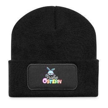 Osterhase Frohe Ostern Gesicht Süß Osterhäschen - Recycelte Patch Beanie - Schwarz - Vorne