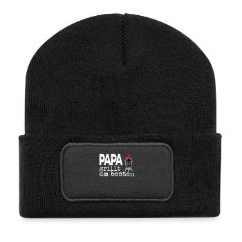 Papa grillt am besten - der beste Griller im Ort - Recycelte Patch Beanie - Schwarz - Vorne