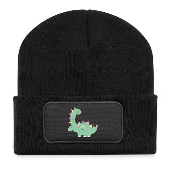 little green dinosaur with colorful dots - Recycled Patch Beanie - black - Front