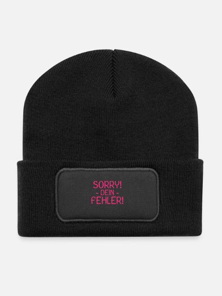 Sorry dein Fehler Spruch - Recycelte Patch Beanie - Schwarz