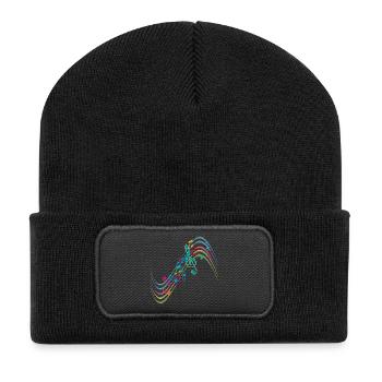 Bunte Symphonie auf schwungvollen Notenlinien - Recycelte Patch Beanie - Schwarz - Vorne
