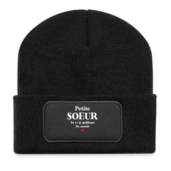 PETITE SŒUR TU ES LA MEILLEURE DU MONDE - Beanie recyclé à patch - noir - Devant