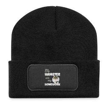 Hamster Hausaufgaben Lustiger Spruch - Recycelte Patch Beanie - Schwarz - Vorne