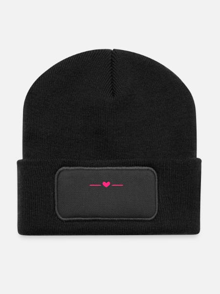 Linie Herz Rosa Ornament Symbol - Recycelte Patch Beanie - Schwarz