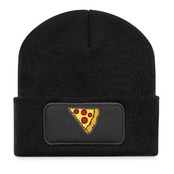 Partnerlook | Pizza Liebe Paar Pärchen Lustig - Recycelte Patch Beanie - Schwarz - Vorne