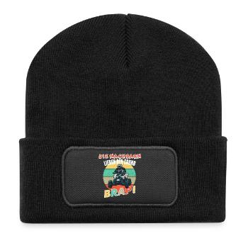 Quad Lustiger Spruch - Recycelte Patch Beanie - Schwarz - Vorne