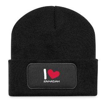 J'adore le coeur du cadeau du Ramadan - Beanie recyclé à patch - noir - Devant