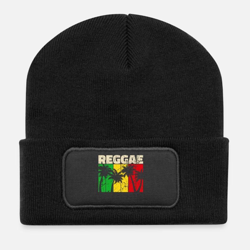 Reggae Reggaemusik Jamaika Urlaub Karibik Palmen - Recycelte Patch Beanie - Schwarz