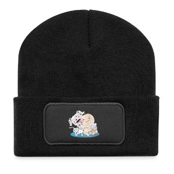 Dalmatiner mit Baby - Recycelte Patch Beanie - Schwarz - Vorne