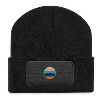 Wahrzeichen der Stadt Budapest Skyline Ungarn - Recycelte Patch Beanie - Schwarz - Vorne