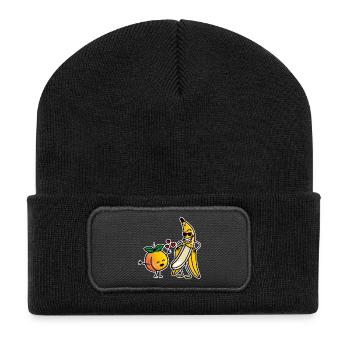 Peach banana funny couple sex valentines day - Recycled Patch Beanie - black - Front