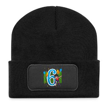 6 ans d'anniversaire tamponnant les enfants - Beanie recyclé à patch - noir - Devant