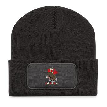 Conception d'ours du Canada avec carte et drapeau - Beanie recyclé à patch - charbon - Devant
