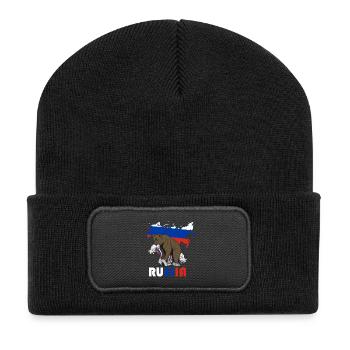 Russie conception de l’ours avec carte et drapeau - Beanie recyclé à patch - noir - Devant