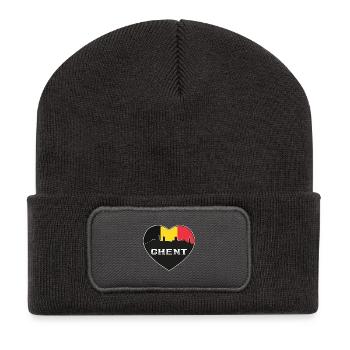Gent Belgium Skyline Belgische Flagge Travel Souvenir - Recycelte Patch Beanie - Dunkelgrau - Vorne