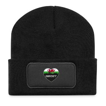 Cardiff Wales Skyline Silhouette Welsh Flag Travel - Recycled Patch Beanie - black - Front