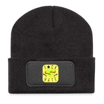Contre la haine - Beanie recyclé à patch - charbon - Devant