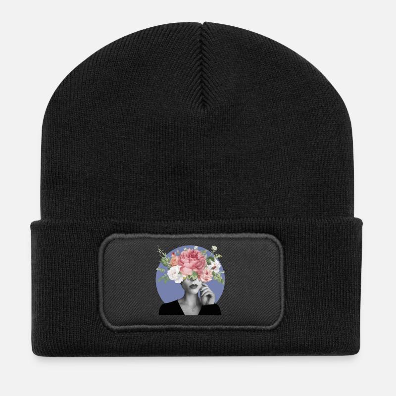 Blumiger Kopf - Recycelte Patch Beanie - Schwarz