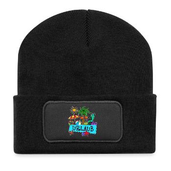 Urlaub Ferien Karibik Paradies Beachparty Strand - Recycelte Patch Beanie - Schwarz - Vorne