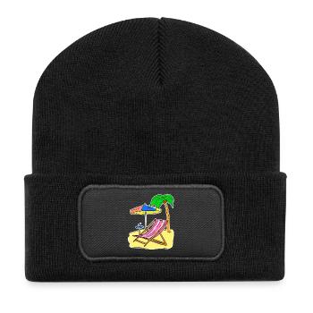Sun Sea Beach Summer Palm Trees Relax Vacation - Recycled Patch Beanie - black - Front