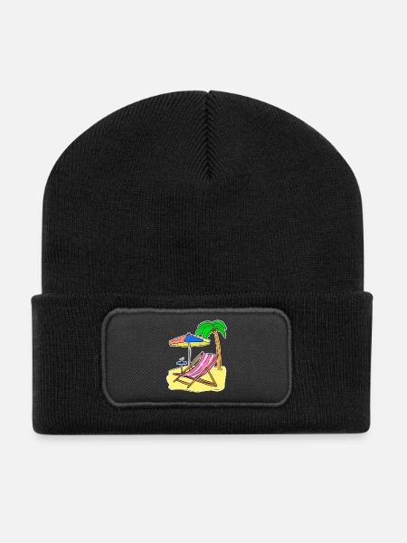Sun Sea Beach Summer Palm Trees Relax Vacances - Beanie recyclé à patch - noir