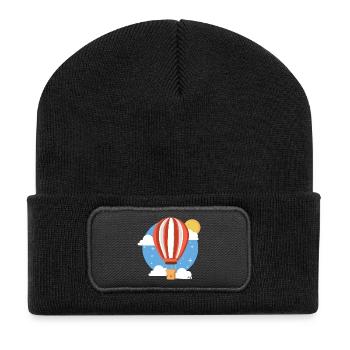 Bunter Himmelsballon - Recycelte Patch Beanie - Schwarz - Vorne