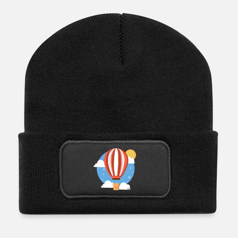 Bunter Himmelsballon - Recycelte Patch Beanie - Schwarz