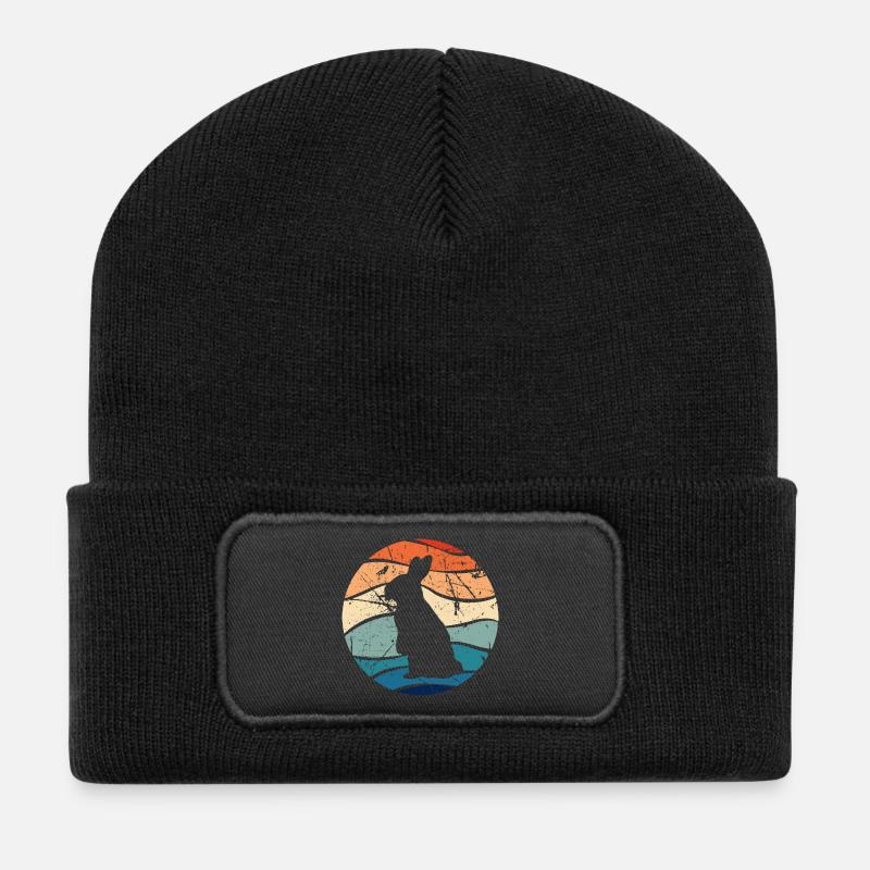 Lapin Lapin Lapin de Pâques Cadeau Rétro Lapin - Beanie recyclé à patch - noir